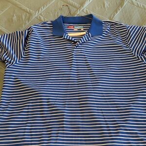 Wrangler Men's Navy and White Striped Polo